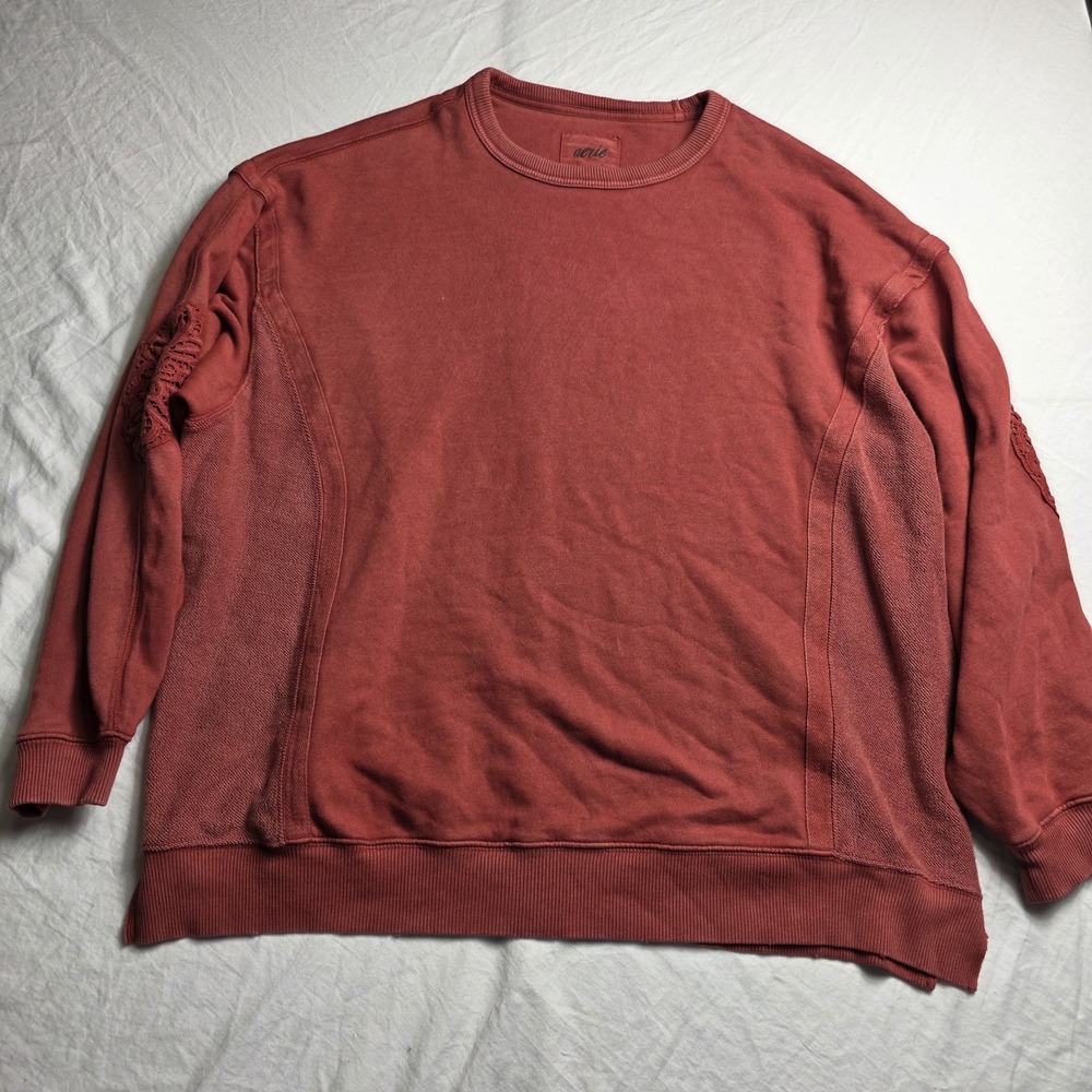 Aerie women's sweatshirt Oversized crochet elbow large burgundy